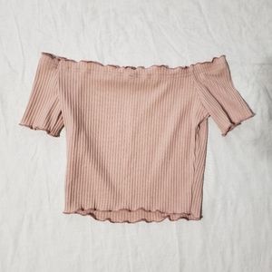 Off Shoulder Ruffle Trim Crop Top